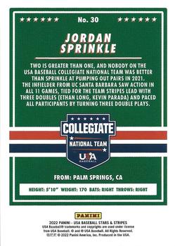 2022 Panini USA Baseball Stars & Stripes - Longevity (Retail Base) #30 Jordan Sprinkle Back