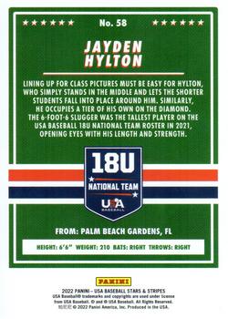 2022 Panini USA Baseball Stars & Stripes - Longevity (Retail Base) #58 Jayden Hylton Back