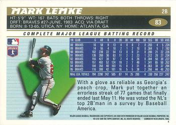 1996 Topps Team Topps Atlanta Braves #83 Mark Lemke Back