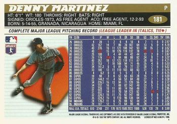 1996 Topps Team Topps Cleveland Indians #181 Denny Martinez Back
