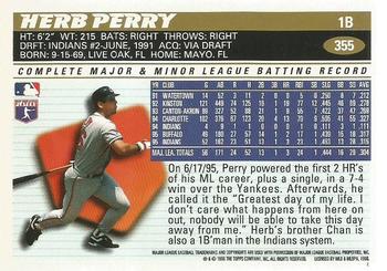 1996 Topps Team Topps Cleveland Indians #355 Herb Perry Back