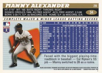 1996 Topps Team Topps Baltimore Orioles #34 Manny Alexander Back