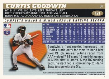 1996 Topps Team Topps Baltimore Orioles #121 Curtis Goodwin Back