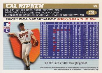1996 Topps Team Topps Baltimore Orioles #200 Cal Ripken Back