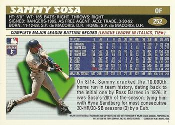 1996 Topps Team Topps Chicago Cubs #252 Sammy Sosa Back