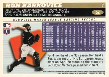 1996 Topps Team Topps Chicago White Sox #52 Ron Karkovice Back