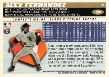 1996 Topps Team Topps Chicago White Sox #194 Alex Fernandez Back