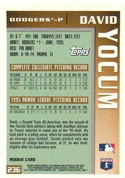 1996 Topps Team Topps Los Angeles Dodgers #236 David Yocum Back