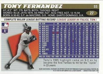 1996 Topps Team Topps New York Yankees #27 Tony Fernandez Back