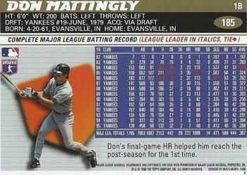 1996 Topps Team Topps New York Yankees #185 Don Mattingly Back