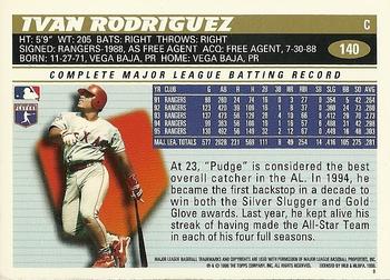 1996 Topps Team Topps Texas Rangers #140 Ivan Rodriguez Back