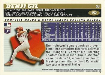 1996 Topps Team Topps Texas Rangers #152 Benji Gil Back