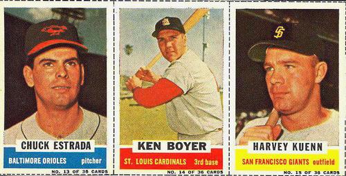 1961 Bazooka - Panels #13/14/15 Chuck Estrada / Ken Boyer / Harvey Kuenn Front