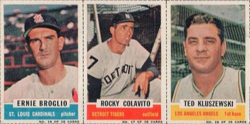1961 Bazooka - Panels #16/17/18 Ernie Broglio / Rocky Colavito / Ted Kluszewski Front
