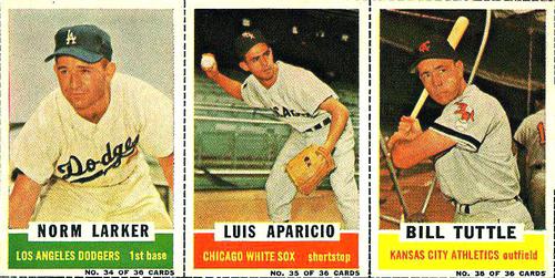 1961 Bazooka - Panels #34/35/36 Norm Larker / Luis Aparicio / Bill Tuttle Front