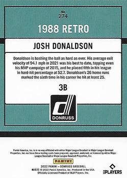 2022 Donruss - Holo Orange #274 Josh Donaldson Back