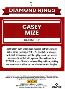 2022 Donruss - Career Stat Line #8 Casey Mize Back