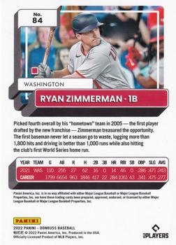 2022 Donruss - Career Stat Line #84 Ryan Zimmerman Back
