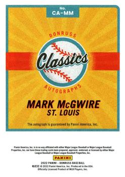 2022 Donruss - Classic Autographs #CA-MM Mark McGwire Back