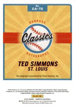 2022 Donruss - Classic Autographs Gold #CA-TS Ted Simmons Back