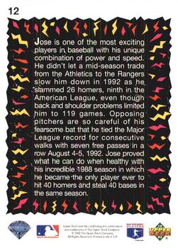 1993 Upper Deck Fun Pack #12 Jose Canseco Back