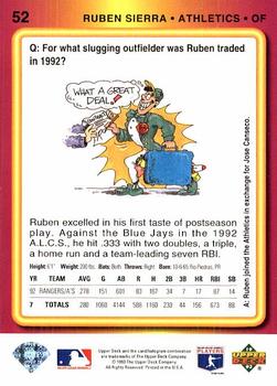 1993 Upper Deck Fun Pack #52 Ruben Sierra Back