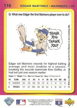 1993 Upper Deck Fun Pack #116 Edgar Martinez Back