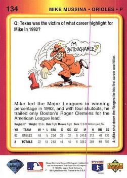 1993 Upper Deck Fun Pack #134 Mike Mussina Back