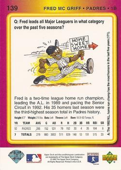 1993 Upper Deck Fun Pack #139 Fred McGriff Back