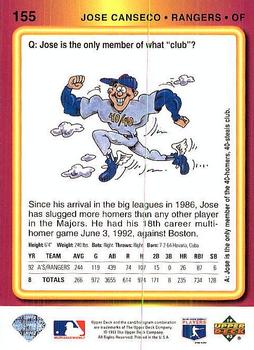 1993 Upper Deck Fun Pack #155 Jose Canseco Back
