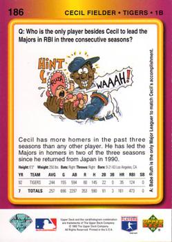 1993 Upper Deck Fun Pack #186 Cecil Fielder Back