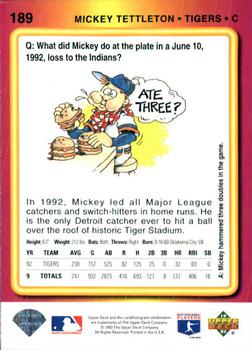 1993 Upper Deck Fun Pack #189 Mickey Tettleton Back