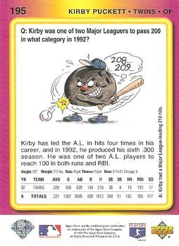 1993 Upper Deck Fun Pack #195 Kirby Puckett Back