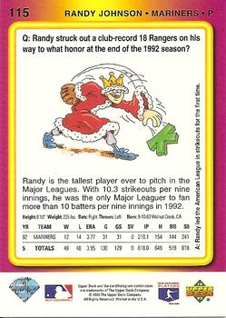 1993 Upper Deck Fun Pack #115 Randy Johnson Back