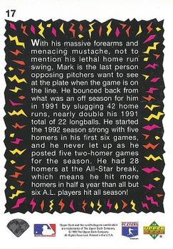 1993 Upper Deck Fun Pack #17 Mark McGwire Back