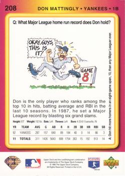 1993 Upper Deck Fun Pack #208 Don Mattingly Back