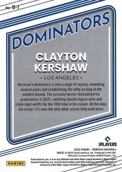 2022 Donruss - Dominators Diamond #D-1 Clayton Kershaw Back