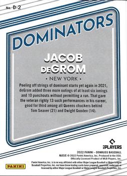 2022 Donruss - Dominators Rapture #D-2 Jacob deGrom Back