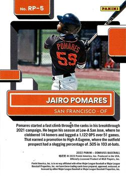 2022 Donruss - Rated Prospects #RP-5 Jairo Pomares Back