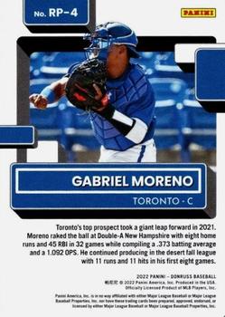 2022 Donruss - Rated Prospects Diamond #RP-4 Gabriel Moreno Back