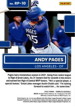 2022 Donruss - Rated Prospects Rapture #RP-10 Andy Pages Back