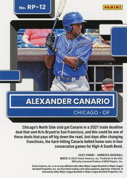2022 Donruss - Rated Prospects Rapture #RP-12 Alexander Canario Back