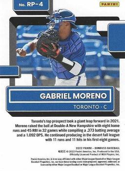 2022 Donruss - Rated Prospects Silver #RP-4 Gabriel Moreno Back