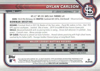 2022 Bowman - Sky Blue #14 Dylan Carlson Back
