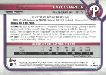 2022 Bowman - Sky Blue #16 Bryce Harper Back