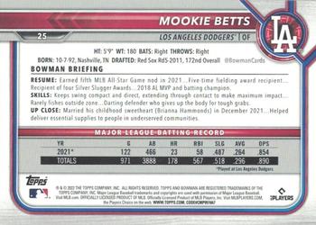 2022 Bowman - Sky Blue #25 Mookie Betts Back