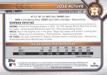 2022 Bowman - Sky Blue #35 Jose Altuve Back