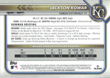 2022 Bowman - Sky Blue #40 Jackson Kowar Back