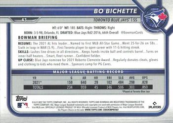 2022 Bowman - Sky Blue #43 Bo Bichette Back