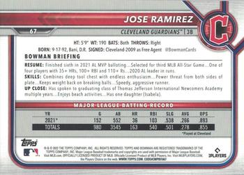 2022 Bowman - Sky Blue #67 Jose Ramirez Back